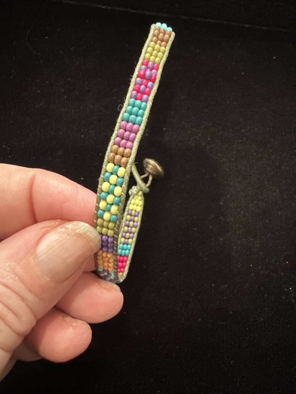 Woven Bracelet, Button Closure, Multicolor Woven Bracelet